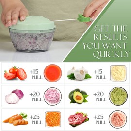 Ourokhome Manual Food Processor Vegetable Chopper, Portable Hand Pull String Garlic Mincer Onion Cutter for Veggies, Ginger, Fruits, Nuts, Herbs, etc., 500ml, Green