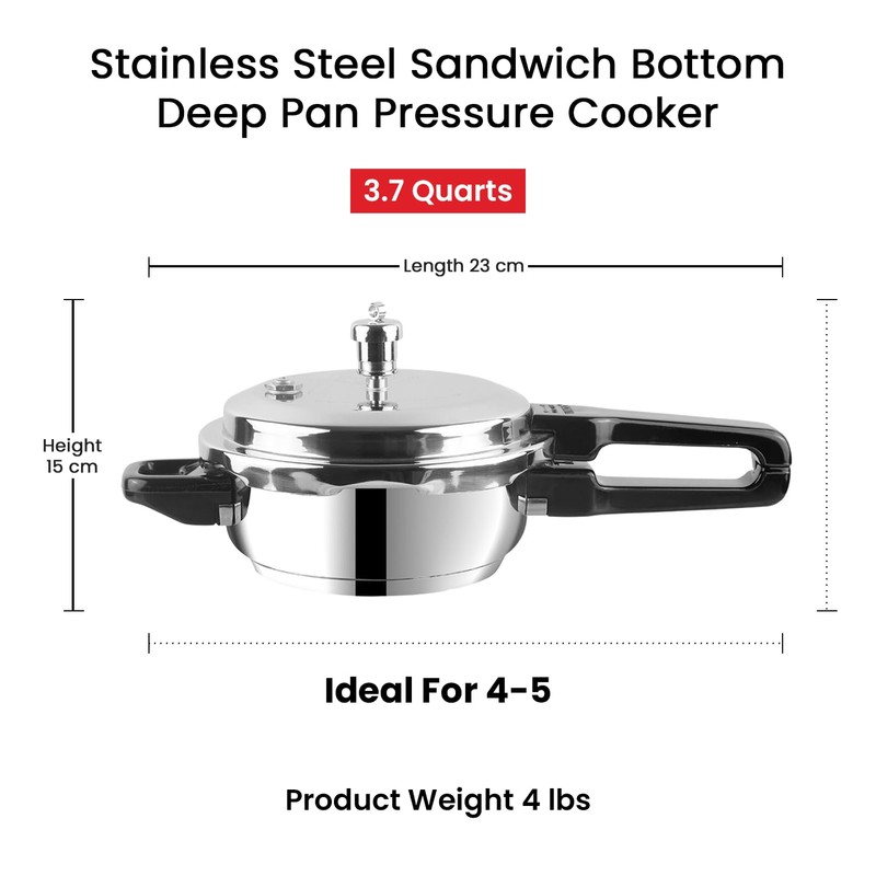 Vinod Cookware Induction Friendly Stainless Steel Sandwich Bottom Pressure Pan