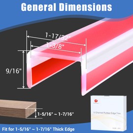 Rubber Edge Trim, Self-Adhesive U Channel Edge Trim, Edge Protector for Door Side, Peel and Stick U Shaped Edge Banding, Silicone Rubber Material, Clear Color, Fit 1-3/8"(35mm)
