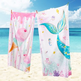 WERNNSAI Ice Cream Beach Towel for Girls - 76 x 150 cm Bath Towels for Kids Quick Dry Swim Towel Beach Blanket Absorbent Light Beach Towels Travel Towel