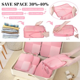8 Set Compression Packing Cubes for Travel, Lightweight Expandable Suitcase Packing Organizers Travel Cubes for Carry On Luggage Suitcase, Pink