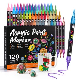 WINSONS 120 Colors Acrylic Paint Markers Dual Tip Dual Colors Brush Tip Pens for Rock Painting Supplies, Canvas, Wood, Calligraphy, Metal, Glass, DIY Crafts Art Supplies Kit (120 Colors - Dual Colors)
