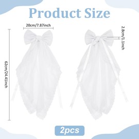 BENECREAT 2pcs Lace Bow Curtain Tiebacks, White Bowknot Lace Ribbon Curtain Ties Elegant Drapery Holdbacks for Window Office Hotel Home Decoration, 62x20cm