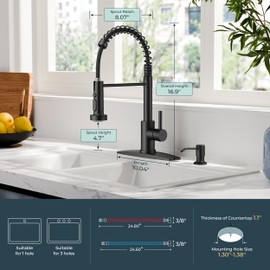 FORIOUS Kitchen Faucet with Soap Dispenser, Black Stainless Steel Bar Sink Faucet with Sprayer Single Handle, Commercial Pull Out Faucet for Kitchen Sink, Farmhouse, Bar, RV, Camper