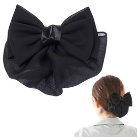 [KOEIDO Beauty Hair] Ribbon Barrette (with Net), Bun Net, Chignon, Scrunchie, Easy (Black) (Black (Matte Texture))