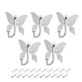 sourcing map 5Pcs Wall Mounted Hook Robe Hooks Butterfly Style Single Clothes Hanger, Zinc Alloy, Silver