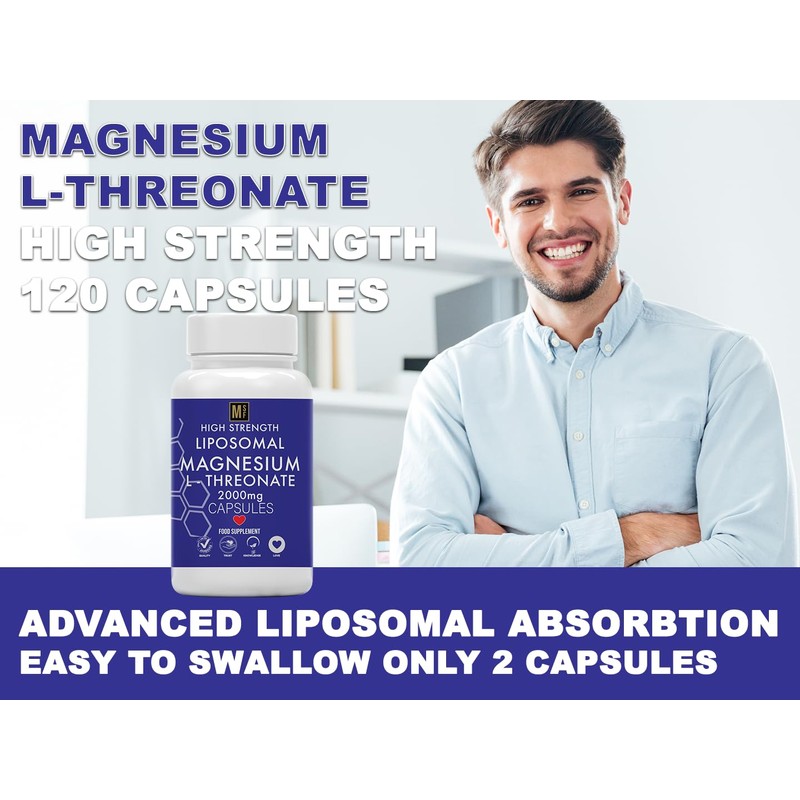 Liposomal Magnesium L-Threonate Supplement 120 High Strength Vegan Capsules |