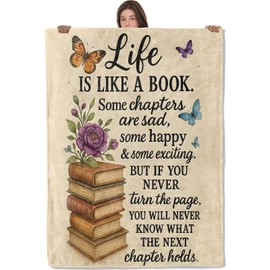 Wanoryer Inspirational Book Blanket, Comfy & Warm Flannel Books with Flowers Throw Blanket for Couch, Gifts for Women Adults Readers, Soft Fuzzy Lightweight Travel Bed Blankets for Decor 50"×60"