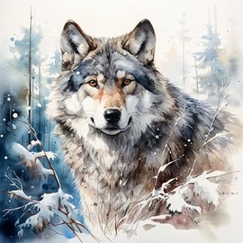 Fabric Panel 14"x14" Winter Wolf 100% Cotton Quilting Panel Square AM1680