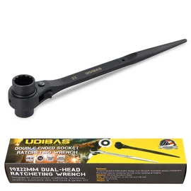 19mm×22mm Professional Grade 12 Point Double Ended Socket Ratcheting Podger Scaffold Spud Wrench,Black
