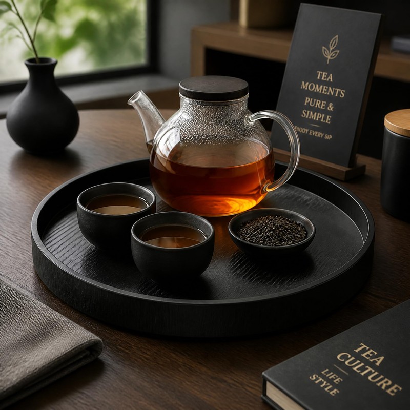 Pissente Black Round Tray 24 x 24 x 2.5cm Serving
