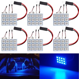 YM E-Bright 6-Pack Blue LED Panel Dome Light,Car Interior Lights For Map Dome Reading Door Courtesy Light Bulbs 5050 12SMD With T10 BA9S Festoon Adapters