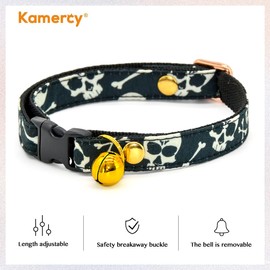 Skull Cat Collar, Safety Breakaway Kitten Collar, Black Background, XXS (6" - 10")