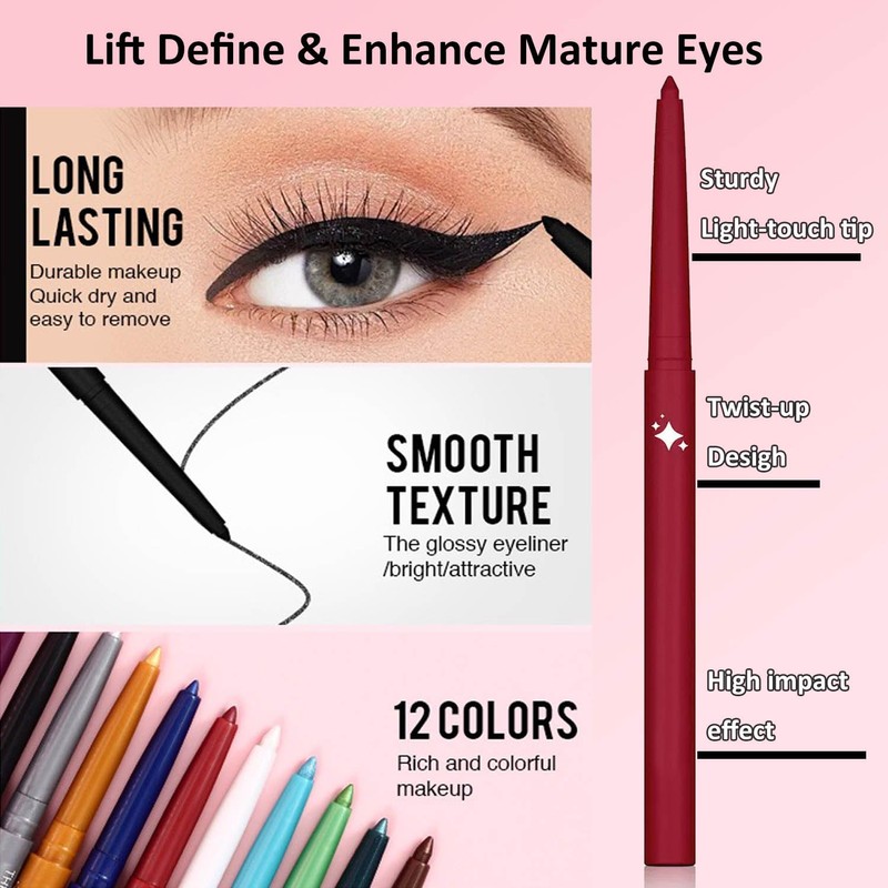 Wavuketu Silver Grey Eyeliner Waterproof Silver Gray Eyeliner Pencil Retractable