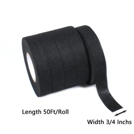 Tueascallk 5 Rolls 250 Feet Black High Temperature Resistant Insulating Fiber Flannel Electrical Tape, Automobile Wiring Harness Friction Tape, 3/4"(W)