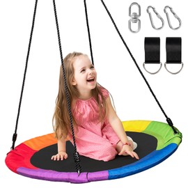 DECORLIFE 40 Inch Tree Swing, Saucer Swing for Kids Outdoor, Round Swing 700lb Weight Capacity with Sturdy Hanging Straps, 360° Rotate Swivel, Adjustable Ropes, 900D Oxford Waterproof, Multicolor