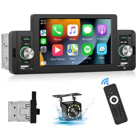 Single Din Car Stereo with Apple Carplay Android Auto, METEESER 5 Inch Touch Screen Car Radio Bluetooth 5.1 Audio with Backup Camera Siri Voice Control Fast Charging SWC External Mic Remote Control