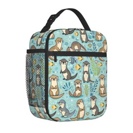 ainori Reusable Otter and Fish Lunch Box for Kids Girls Boys Women Adult, Insulated Cute Marine Life Lunch Bag,Polyester Cooler Handbags Case for School Picnic Work Travel Outdoor Beach or Hiking