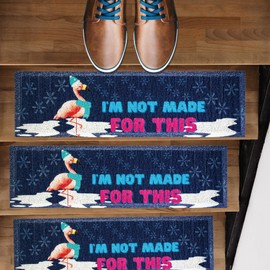 Home Finds 35 X 10 Flamingo Non Slip Stair Treads - Rubber Stair Treads - Outdoor Stair Treads - Outdoor Step Mats - Outdoor Stair Treads Non-Slip - Outdoor Stair Mats - Stair Treads Non Slip