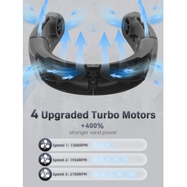 ChillGo Neck Fan - 4 Turbo Foldable Portable Fans - Personal Bladeless Fan 5200mAh with Strong Airflow, Neck Fans that Blow Cold Air with 4 Vent Small Mini Fans Wearable Cooling Fan for Travel Outdoor