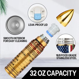 MoYueno Veterans Day Gifts, Gifts for Fathers Day, 32 Oz Stainless Steel Veteran Tumbler with Lid, Veteran Gift for Veterans, Marine Corps Gift for Air Force, Navy, Army, Men, Military Present, Gold