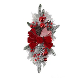 Christmas Staircase Decoration Cordless 60x30cm PVC Exquisite Realistic Stairway Swag for Table Wall Red Without Light