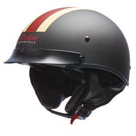 Indian Motorcycle Half Helmet, Black with Retro Racing Stripe, Matte Finish, Removable Earflaps and Visor, Bluetooth Capable - 2863696
