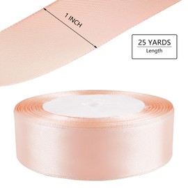 25 Yard Wired Satin Ribbon Roll, 1 Inch Fabric Ribbon for Craft Bows Rose Bouquet, Holiday Gift Wrapping, Party Decoration (Champagne Pink)