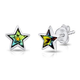DTPsilver® Small 925 Sterling Silver and Crystal Star Stud Earrings - Diameter: 7 mm - Vitrail Medium