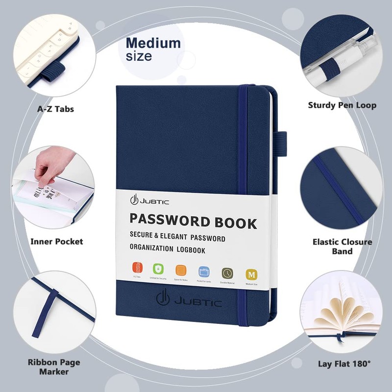 JUBTIC Password Keeper Book with Alphabetical Tabs. Medium Size Password