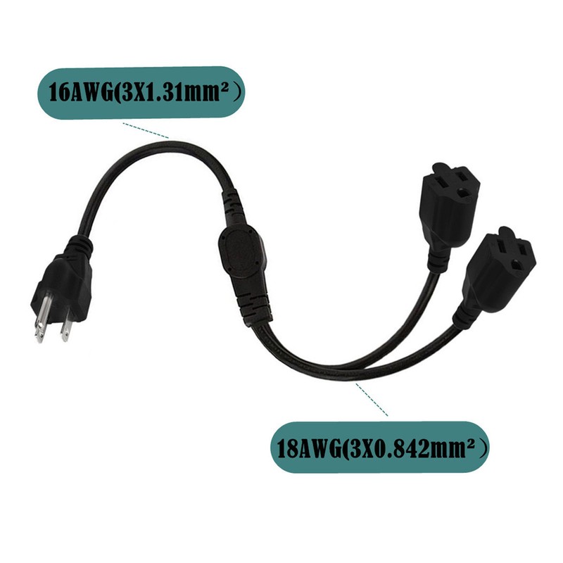 Extension Y Splitter Power Cord 3 Pin 1 to 2