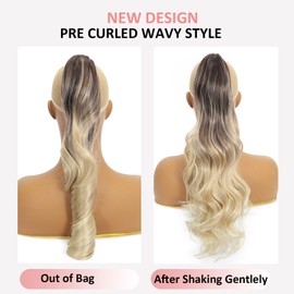 Webshaiy Long Ponytail Extension Claw Clip in Ponytail Hair Extensions Fluffy Loose Wave Synthetic Heat-Resistant Fibers Hair Pieces for Women Daily Use 22 Inch Ombre Brown Honey Blonde