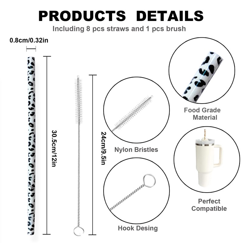 UWAYEXRA 40oz Replacement Straws 8 Pack | Tumbler Leopard Straws,