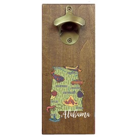 Torched State Craft Beer Four Color Printed Typography Magnetic Beer Bottle Opener with Cap Catcher (Alabama) | Wall Mounted Bottle Opener Refrigerator Magnet | Makes a Great Gift for Men, Beer Lovers