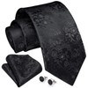 Enlision Black Ties for Men Floral Tie and Pocket Square