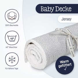 Julius Zöllner Winter Blanket Made of Cotton Jersey and Cuddly Teddy Fabric, Size 70 x 100 cm, Made in Germany, Oeko-Tex® Standard 100, Tiny Squares Grey