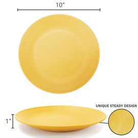 Homienly Flat Dinner Plates Set of 8, Alternative to Plastic, Microwave & Dishwasher Safe, Wheat Straw, Unbreakable Kids Plates (Yellow, 10 inch)