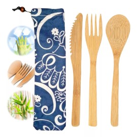 Veraly Juego De Cubiertos Ecologico Bambu Biodegradable 3 +bolsita Color Madera