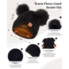 Winter Hat Scarf Glove Set for Women, Warm Fleece Lined Womens Beanie Hat with Double Pom Pom, Gloves with Touchscreen Fingers, Knit Scarf Neck Warmer, Xmas Gift Set for Cold Weather-B-02 Oatmeal