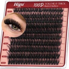 Fluffy-Cluster-Lashes 100D Individual-Eyelashes, Higu clace 12-20mm Volume Lash-Clusters D Curl Thick Lash, Reusable Individual-Lashes Clusters DIY Lash Extensions at Home (100D 12-20)