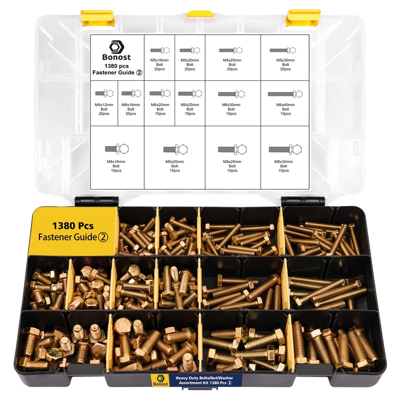 Bonost 1380pcs Nuts and Bolts Assortment Kit - Heavy Duty