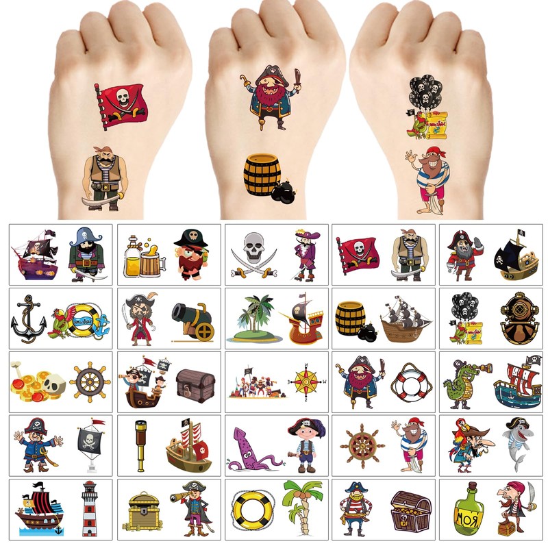 100pcs Pirate-themed Temporary Tattoo Stickers: Turn into a Bold Pirate