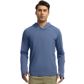 BANTREK Men Athletic Hoodies Long Sleeve Fishing Shirts UPF 50+ Sun Protection Dry Fit Wicking Hooded Running Shirts (Denim Blue,Large)