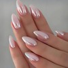 Almond Press on Nails Pink Chrome Fake Nails Glossy Pearl