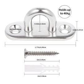 Lyaor Pack of 8 304 Stainless Steel Eye Plate with Hooks M5 Eyelet Holder - Durable Mounting Hooks up to 40 kg Weight - Wall Hook with Screw for Hanging Plant Basket Ceiling Fan Awning