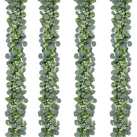 SEBOVIM 4Pcs Eucalyptus Garland,5.9FT Artificial Christmas Greenery Garland with Flowers,Artificial Faux Silver Dollar Eucalyptus Leaves Vines for Table Home Wedding Party Decoration