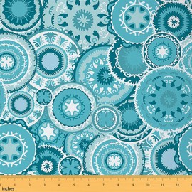 Erosebridal Boho Flower Fabric by The Yard, Mandala Floral Upholstery Fabric for Chairs, Round Leaf Decorative Fabric, Geometric Pattern Outdoor Fabric, Traditional DIY Art Fabric, Blue, 3 Yards