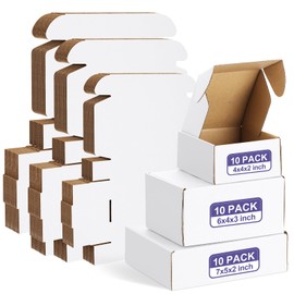 Eupako 30 Pack Small Shipping Boxes Assorted Sizes, 4x4x2, 6x4x3, 7x5x2-10 PCS Each Small Boxes, White Corrugated Box Mailers, Cardboard Boxes for Packaging Small Business, Mailing