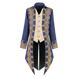 Taamlou Men's Medieval Tailcoat Jacket Embroidery Vintage Gothic Steampunk Tuxedo(YT2303BU,L)