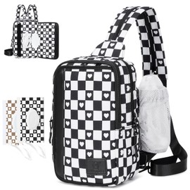 MYHOZEE 2 in 1 Mini Diaper Bag Crossbody Sling Bags for Women Men Backpack Purse with Wipes Pouch and Water Bottle Pocket Travel Cross Body Bag for Woman Front Chest Shoulder Bags Nylon Love-Checked